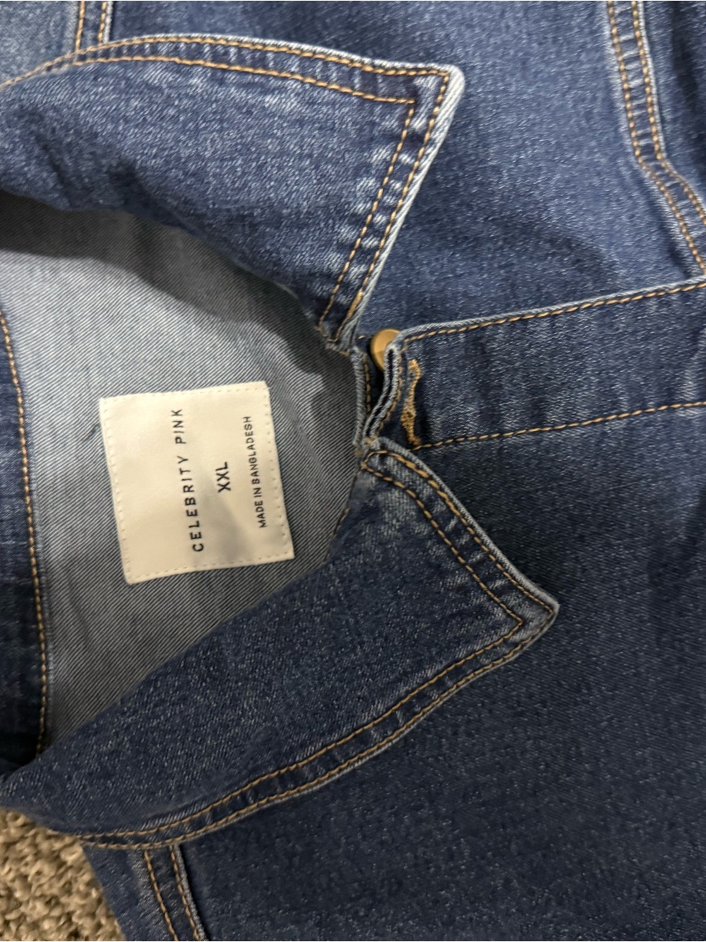 Celebrity Pink Dark Blue Denim Long Sleeve Jumpsuit - Picture 3 of 5